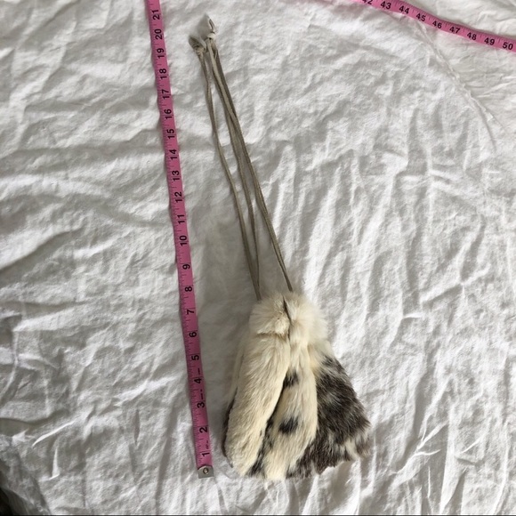 Recycled Boho Rabbit and Suede Drawstring Purse - Picture 9 of 9